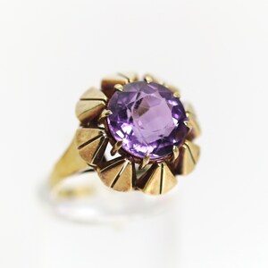 Vintage Amethyst Yellow Gold Ladies Ring Flower Star 14kt – 585, Rg. 56