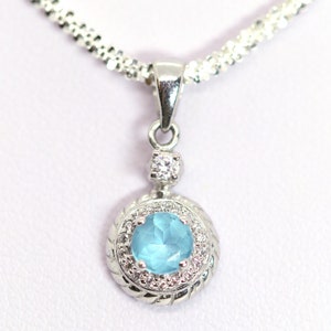 FBM sterling silver chain filigree, + sterling silver pendant + blue colored stone