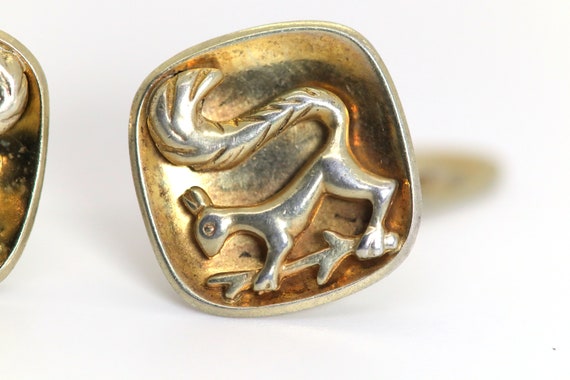 Vintage cufflinks squirrel, silver gold plated 83… - image 2