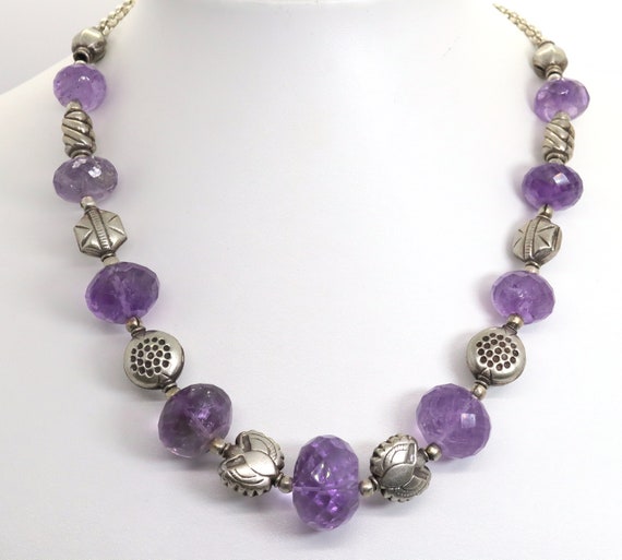 Collier Ancien En Argent 925 Avec Améthyste – Lourd, 32 Grammes, Occasion Très Bon état