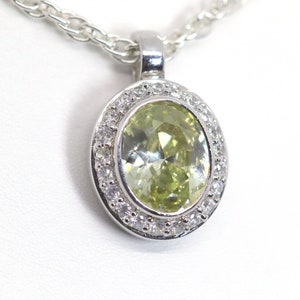 Prasiolite pendant (oval cut) (925/TC) + zirconia & silver chain FBM 60 cm