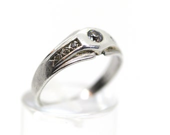 Vintage 925 sterling zilveren ring, + bergkristalsolitaire met accenten, Rg: 57