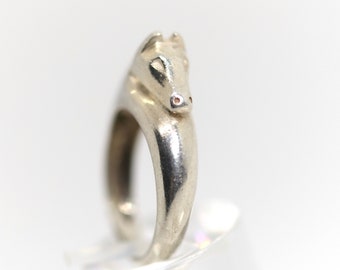 Sterling zilveren ring 925 verstrengeld diervormig dierenmotief, Rg: 55
