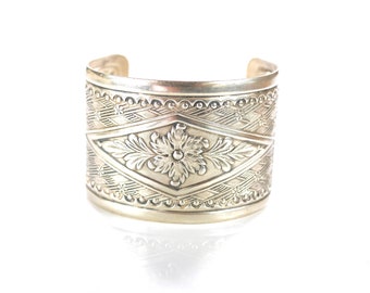 Silver bangle cuff, Russian Мнцц4р80к, flowers floral style, adjustable size, 12.5 cm