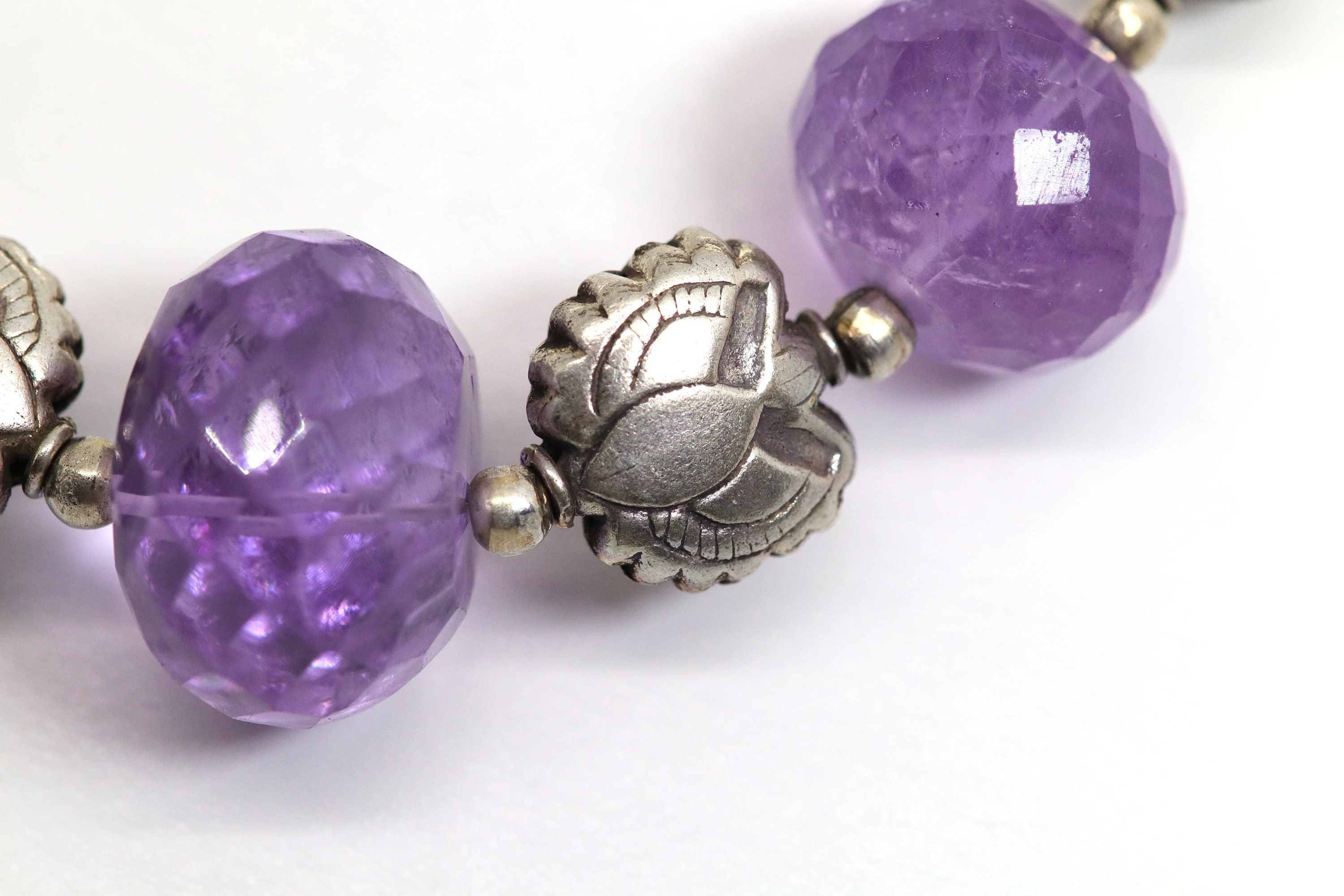 Vintage Solid Silver Amethyst Necklace, Faceted, Various Patterns, L:51 ...