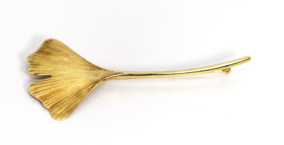 Vintage 375 / 9kt yellow gold brooch ginkgo leaf … - image 2