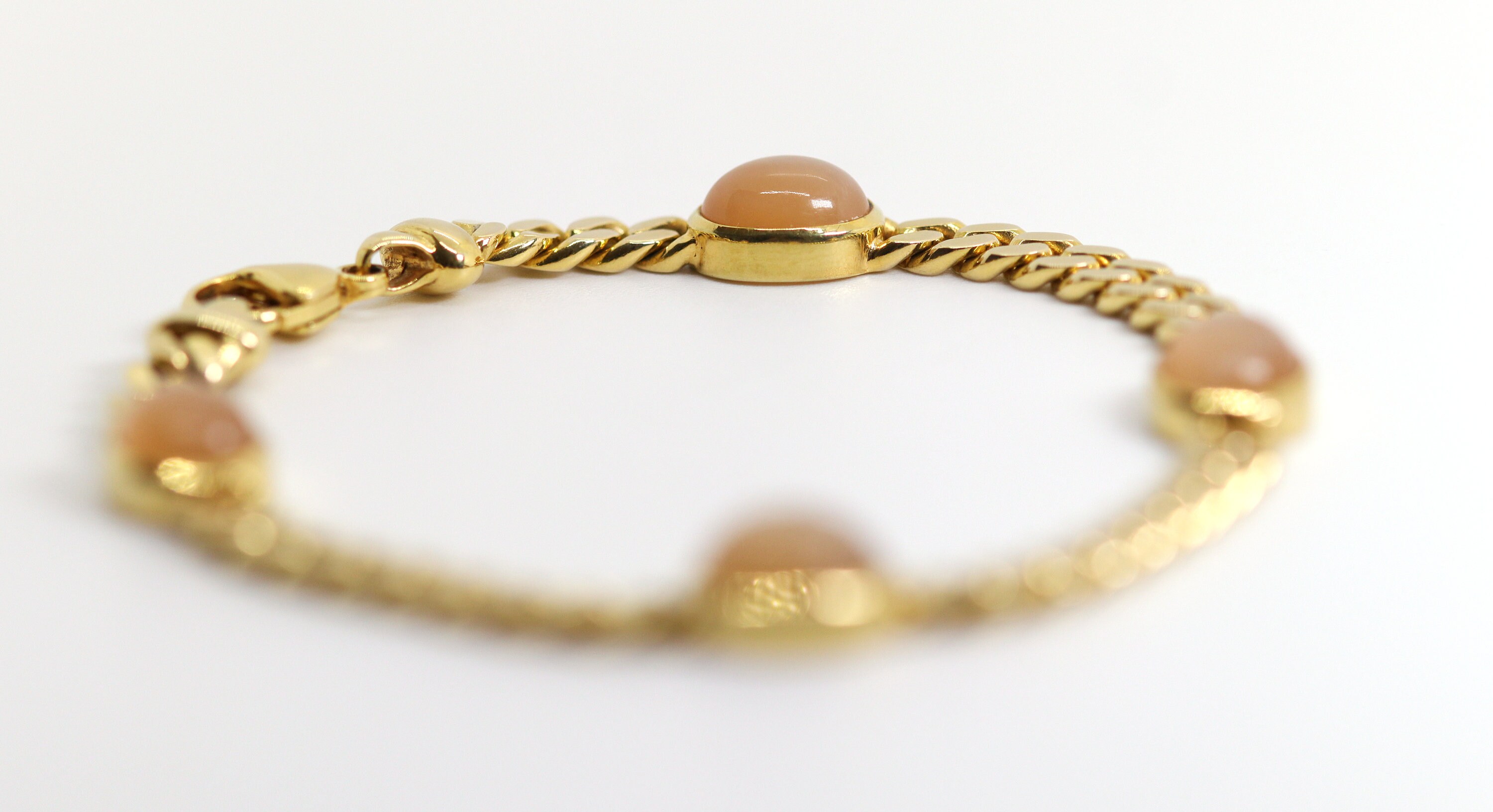 Bracelet Massif En Or Jaune 14 Carats (585) - 14,8 Grammes - 4 Rubis Cabochons - Neuf étiquettes