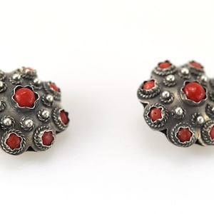 Pendientes antiguos/vintage, plata 800 + coral, floral + cordón, Ø 2,15 cm