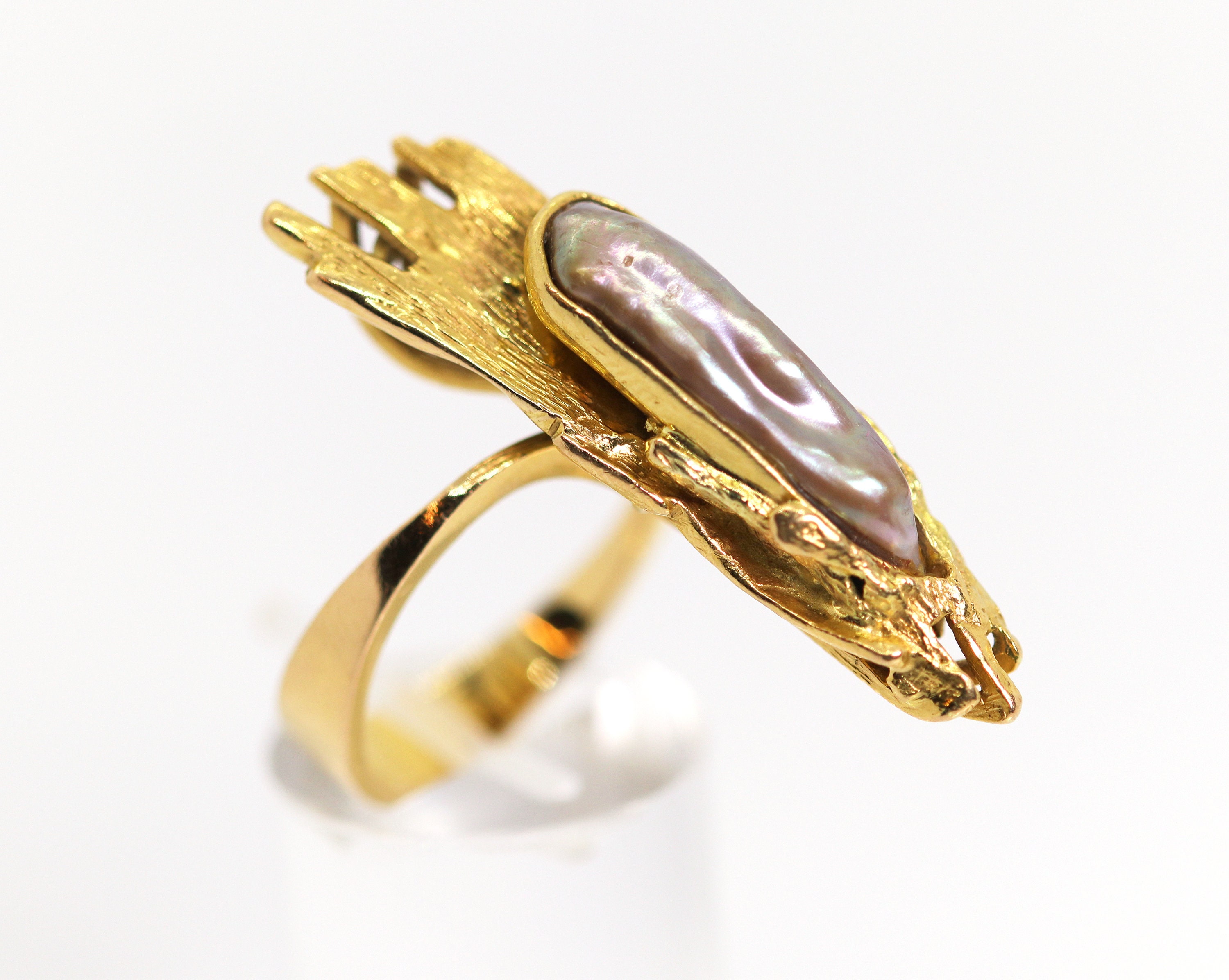 ◆STONEHENgE◆ 14K Gold Ring SA25A27S SAG-25A27S-R4R0011 Solid Goldsmith Designer Ring Around 1980, 21.6 Kt / 900