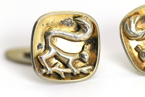 Vintage cufflinks squirrel, silver gold plated 83… - image 3