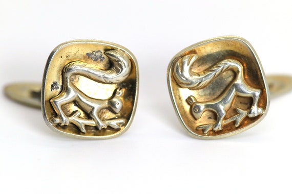 Vintage cufflinks squirrel, silver gold plated 83… - image 1