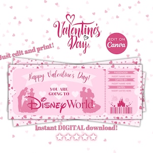 Überraschungs-Valentinstagsticket, sofortiger Download, Florida-Themenpark, Überraschungsreise, bearbeitbare und druckbare digitale Datei, BTW Reveal