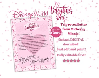 Surprise Valentine's Day Trip Letter From Mickey and Minnie, Instant Download, Theme Park, Editable & Printable, WDW Reveal