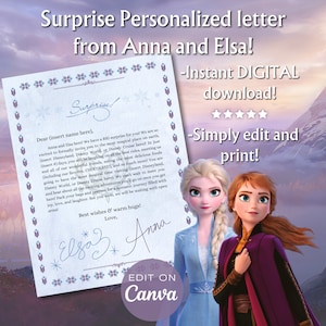 Carta editable de Elsa y Anna, Revelación Sorpresa, Congelada, Personalizada, Vacaciones Sorpresa, Revelación de Viaje al Parque Temático