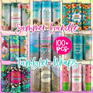 Paquete Vaso de Verano Hola Verano Flores Tropicales Diseños de Playa 20oz Flaco Vaso Diseño de Sublimación Descargar PNG Summer Vibes vaso