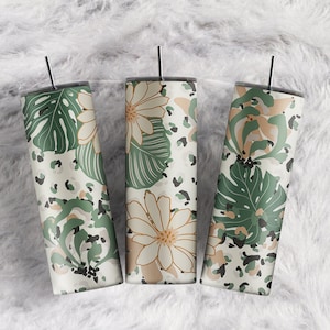 Boho Tropical Floral 20oz tumbler wrap sublimation PNG download print files Tropical Leaves Flower Monstera Leaf Plant Leopard tumbler wrap
