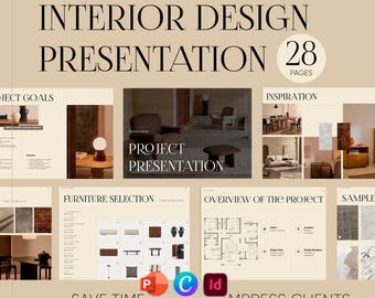 Project Presentation template for Interior Designers Editable in Adobe InDesign, PowerPoint, Canva