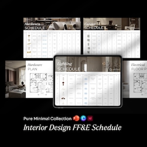 FF&E Schedule Template, Furniture Fixtures Equipment Planner, Minimalist Interior Design Sheet, Indesign, Canva, PowerPoint A4 Letter