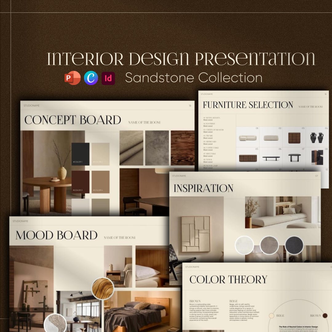 Interior Design Presentation Template Sandstone Collection Editable ...