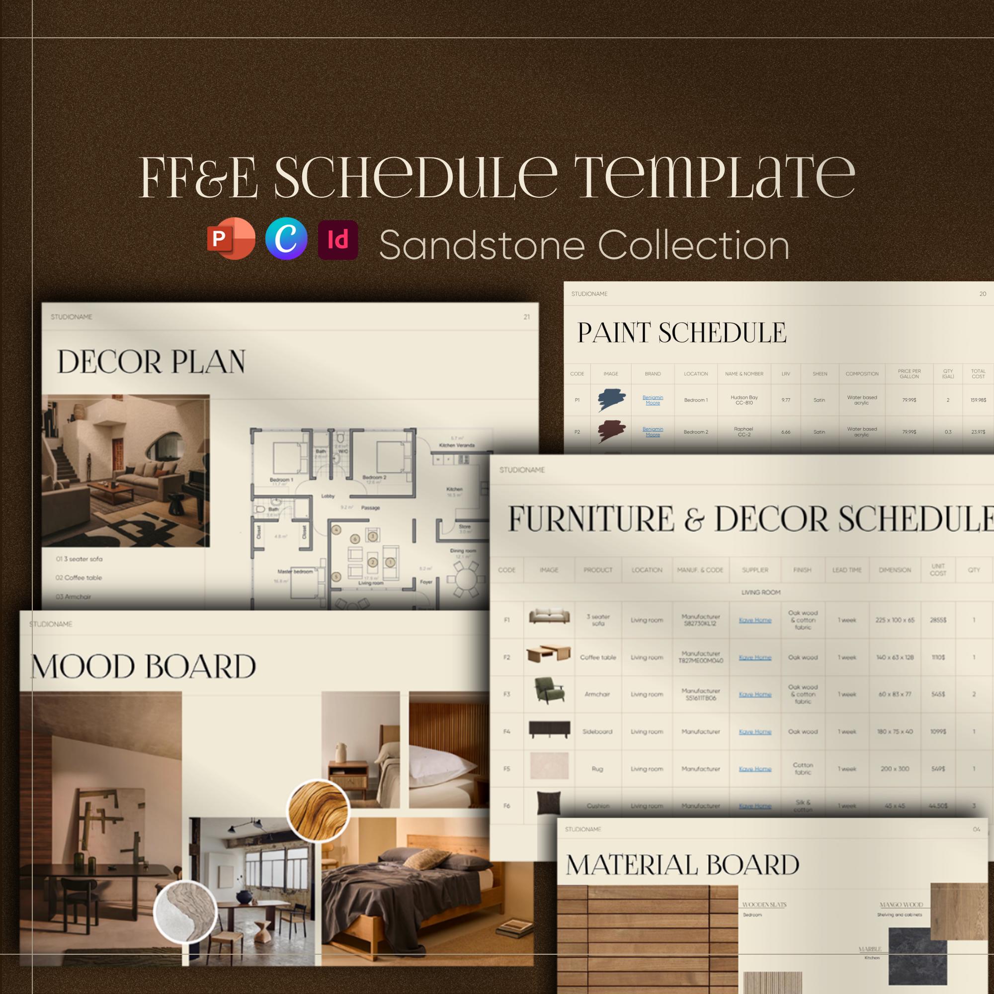 Interior Design Ffe Schedule Template Sandstone Collection Editable ...