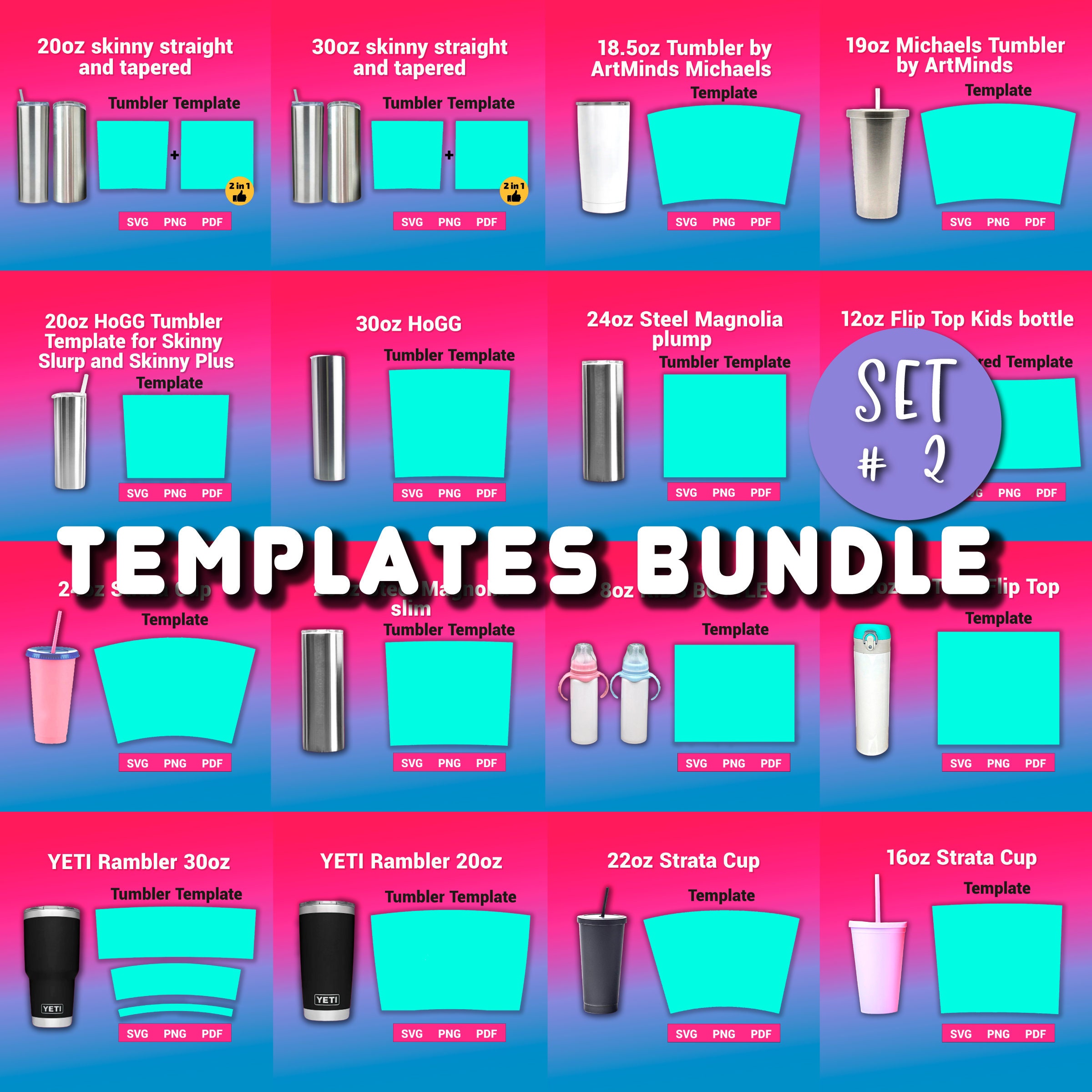 Tumbler Templates SVG Bundle Set 2 Sublimation Templates for Etsy