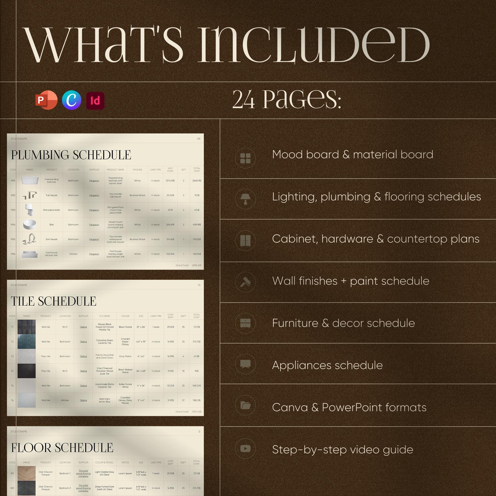 Interior Design Ffe Schedule Template Sandstone Collection Editable ...