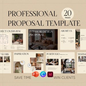 Modello di proposta di progetto per interior designer modificabile in Adobe InDesign, PowerPoint, Canva