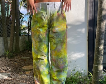 Spray paint and hand painted one of a kind white dickies pants