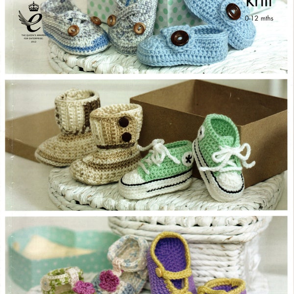King Cole Baby Boots Shoes Bootees Crochet Pattern 4492 PDF