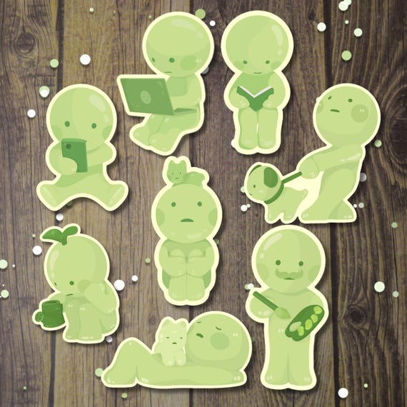 Little Green Guys Smiski Style Matte Vinyl Stickers | Cute Silly Decals | Gifts for Trinket Collectors