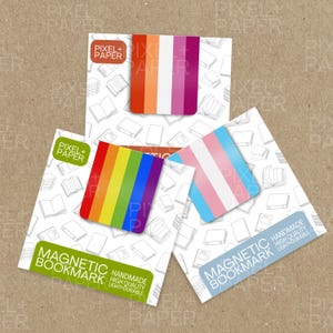 Marcapáginas magnéticos de papel laminado con la bandera del orgullo / Marcapáginas LGBTQIA+