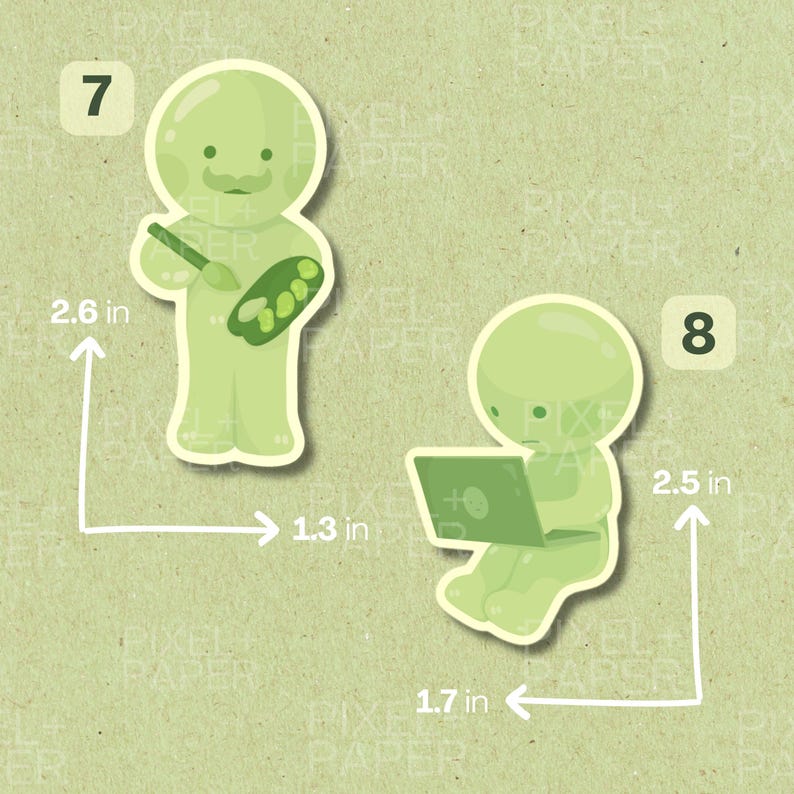 Little Green Guys Matte Vinyl Stickers | Cute Silly Decals | Gifts for Trinket Collectors image 6