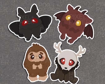 Cute Cryptid Stickers | Mothman | Jersey Devil | Bigfoot | Wendigo