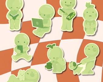 Little Green Guys Matte Vinyl Stickers | Cute Silly Decals | Gifts for Trinket Collectors