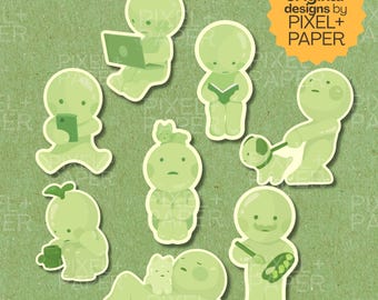 Little Green Guys Matte Vinyl Stickers | Cute Silly Decals | Gifts for Trinket Collectors