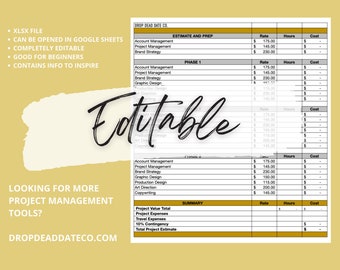 XLSX FILE Creative Estimate Calculator Template, Great for beginners, Project Management tool, Scope of work tool, estimate template excel