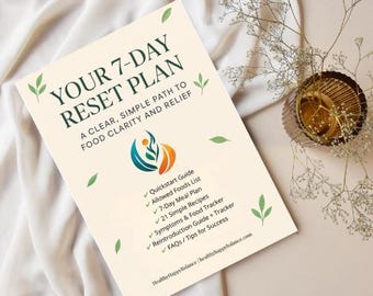 Plan de Reinicio de 7 Días / Guía Digital de 60 Páginas / Plan de Comidas + Recetas + Registro de Alimentos / Dieta de Eliminación Imprimible