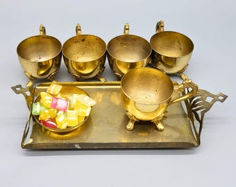 Juego de café dorado vintage de los años 70, estilo otomana, latón, 22 cm