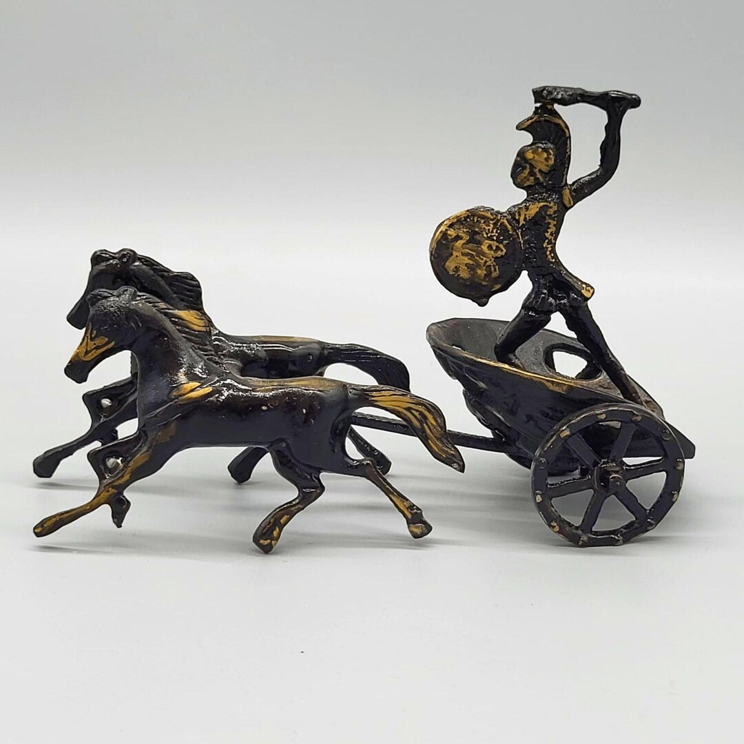 Black Chariot Sculpture Vintage 1990s Cast Metal 18 Cm Desk Decor Gift ...