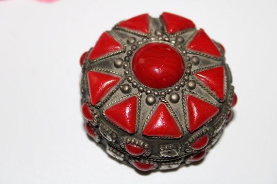 Tiny Jewelry Box, Red Stone Vintage Jewelry Box, … - image 4