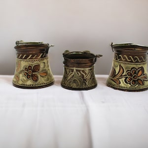 3 Pieces Vintage Miniature Copper Bucket, Handmade Miniature and Handcrafted Copper Bucket, Metal Kitchen Utensil, Decorative Copper Bucket