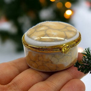 Vintage Porcelain Miniature Box, Collectible Trinket Box, Marble Pattern Jewelry Box, Decorative Porcelain Keepsake, Handmade Porcelain Box