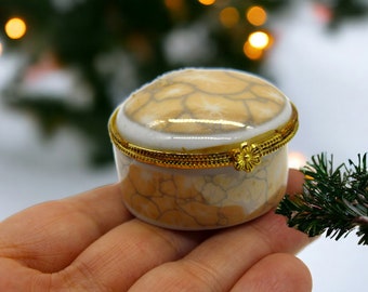 Vintage Porcelain Miniature Box, Collectible Trinket Box, Marble Pattern Jewelry Box, Decorative Porcelain Keepsake, Handmade Porcelain Box