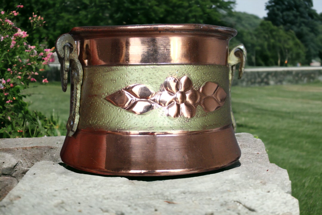 Vintage Copper Small Cauldron With Handle, Handmade Brass Detailed ...