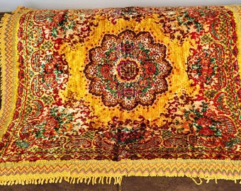 Funda de terciopelo amarillo oriental de los años 80, damasco tejido, 130 cm