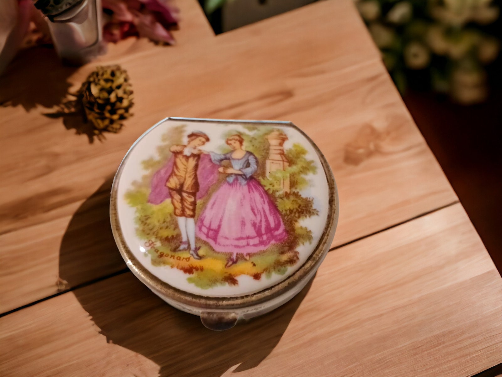 Easter Gift Jewelry Box, Fragonard Stamped Miniature Porcelain Jewelry Box,  Vintage Handmade Snuff Box, Decorative Porcelain Box