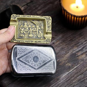 Vintage Cigarette Case Ashtray Set , Handcrafted Cigarette Case  Ashtray Duo, Nostalgic Design Cigarette Case and Ashtray