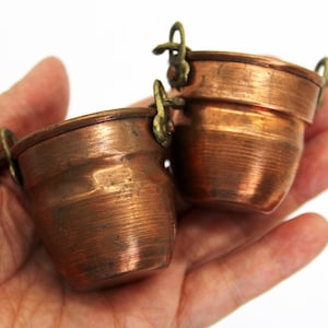 Vintage Miniature Copper Buckets with Brass Handles - 1990s Decor , Rustic Home Accent - Farmhouse Style - Easter Collectible Gift
