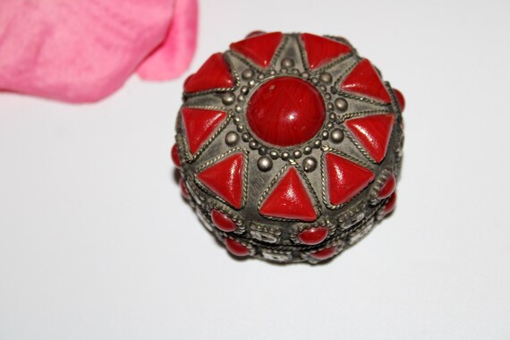Tiny Jewelry Box, Red Stone Vintage Jewelry Box, … - image 2