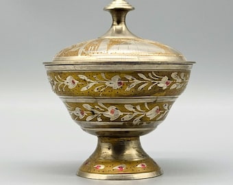 Vintage Brass Sugar Bowl 1990s Large Floral Engraved 16 cm Home Decor Gift